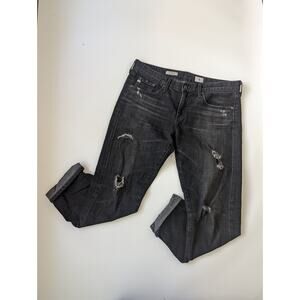 AG Adriano Goldschmied The Piper Crop Slouchy Slim Crop Size 31 Black Distressed